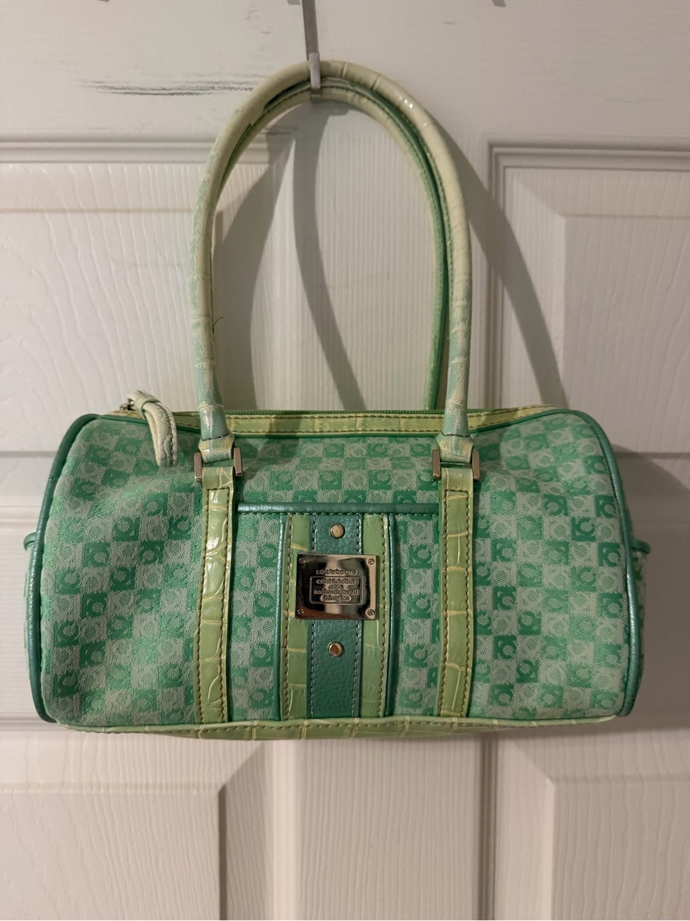 Liz Claiborne Green Patterned Barrel Shoulder Bag